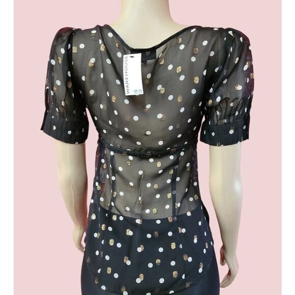 NWT Warehouse Sheer Metallic Polka Dot Top - Picture 6 of 8